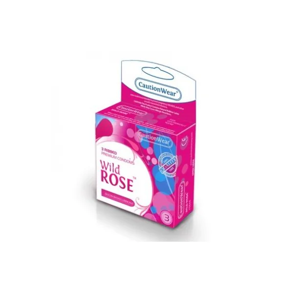 Wild Rose Ribbed Lubricated Condoms 3Pk