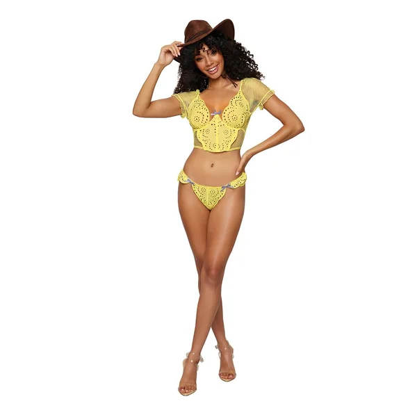 Women’s Lingerie: Dreamgirl Eyelet Lace Bustier & G-String Citrus