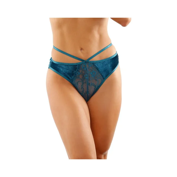 Women’s Lingerie: Kalina Velvet Strappy Cut-out Thong With Keyhole Back Teal