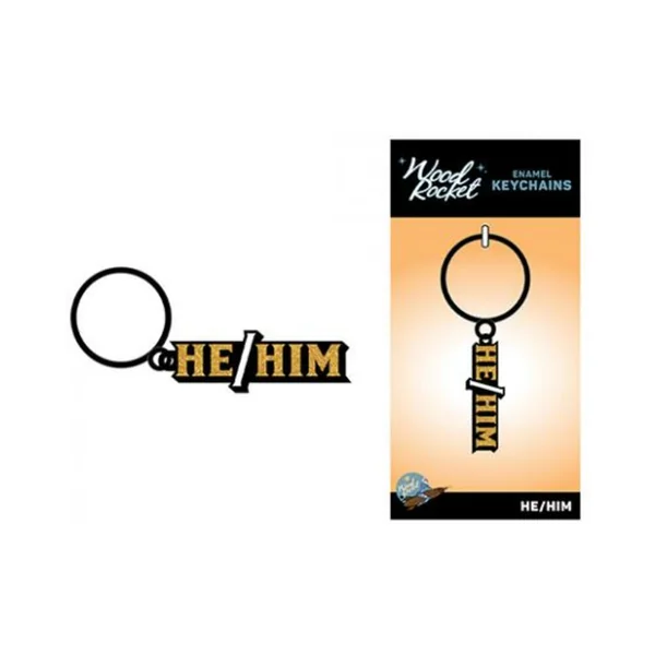 Wood Rocket He/him Keychain - Black/gold
