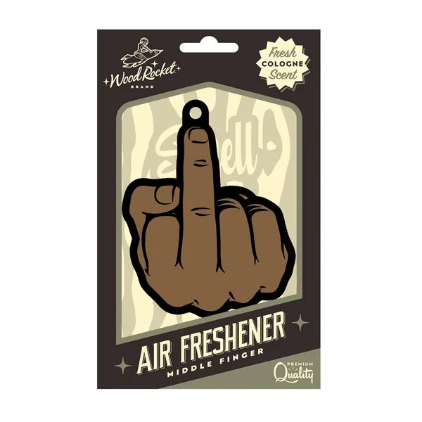 Wood Rocket Middle Finger Brown Air Freshener - Cologne