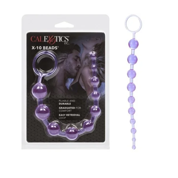 X-10 Beads Purple Graduated Anal Pleasure Beads with Easy Retrieval Loop and Smooth Jelly Finish