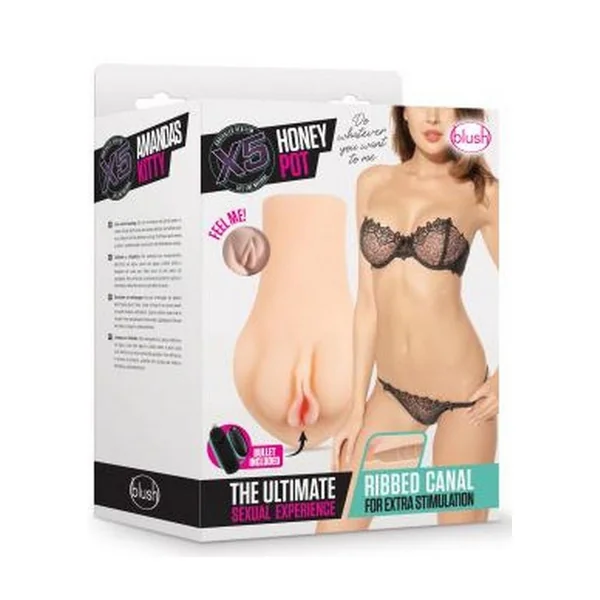 X5 Honey Pot Realistic Vagina Masturbator With Vibrating Bullet Beige 6.5 Inch