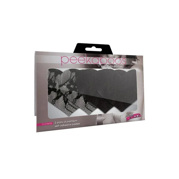 X-Gen - Peekaboos - Satin and Lace Hearts Pasties - Black