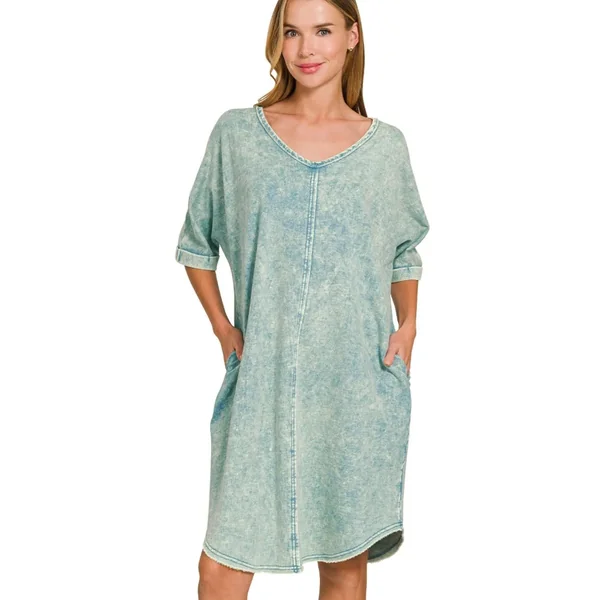 Zenana Acid-washed French Terry Tee Shirts Dress