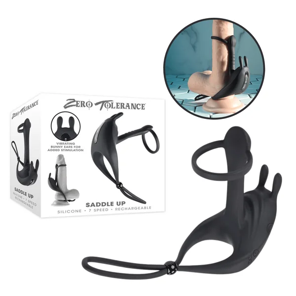 Zero Tolerance Saddle Up Rechargeable Vibrating Penis Ring & Girth Enhancer Silicone Black