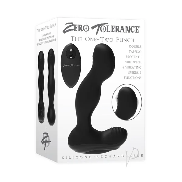 Zero Tolerance The One-Two Punch Silicone Rechargeable Prostate Massager with Remote Control - Black