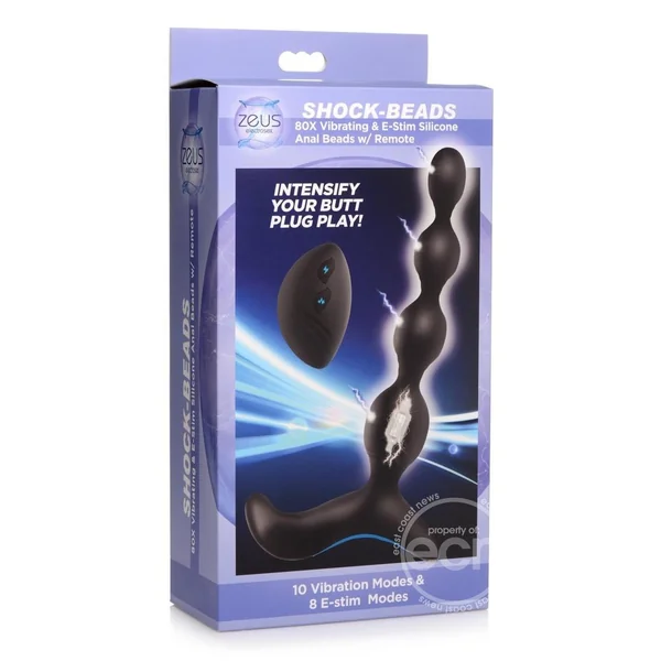 Zeus Shock Beads 80X Vibrating & E-Stim Rechargeable Silicone Anal Beads with Remote Control