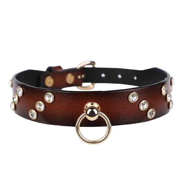 ZYL Genuine Leather Angled Diamante Collar