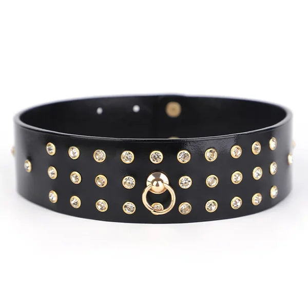 ZYL Genuine Leather Diamante Push-Stud Collar